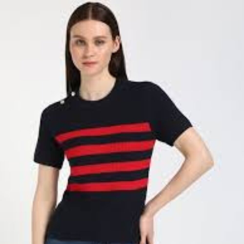 Tommy Hilfiger Striped Cotton Sweater • Blue/Red • Regular Fit • NWT - Picture 1 of 1
